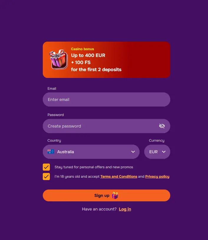 Luckyhills account registration form