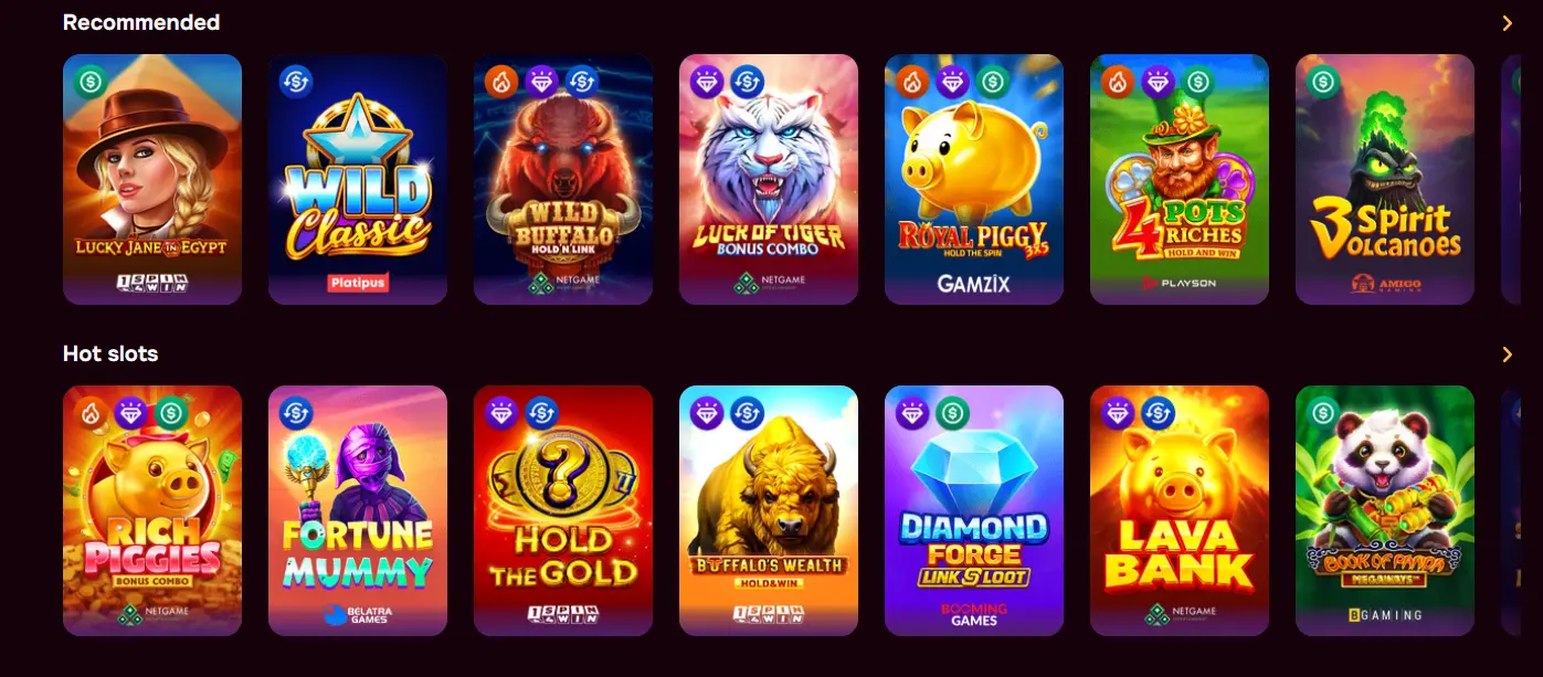 Luckyhills pokies lobby showing popular slot titles